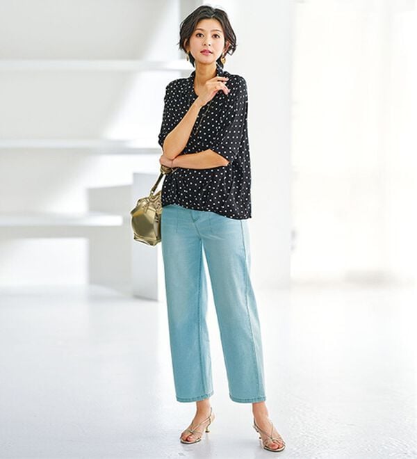 BELLUNA（ベルーナ）の「ヒンヤリ冷感！ライトオンスジーンズ（ワイド）（ワイドパンツ・ガウチョ）」｜詳細画像