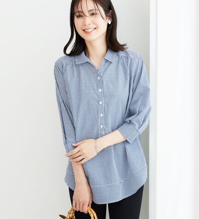 BELLUNA（ベルーナ）の「【シワになりにくい】サラリ快適！ギャザー使いシャツチュニック（チュニック）」