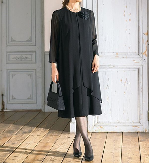 ルフラン（ルフラン）の「アイロンいらず重ね着風ワンピース（ブラックフォーマル（喪服・礼服））」｜詳細画像