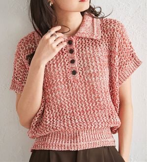 RANAN（ラナン）の「クロシェメッシュポロニット（ニット・セーター）」｜レッド系