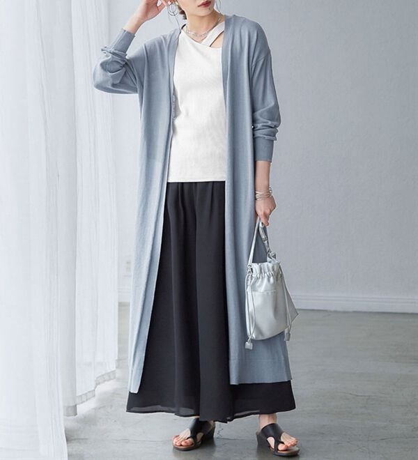 「【ＵＶカット】綿１００％ロングサマーニットカーディガン（ニットカーディガン）」｜詳細画像