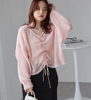 RANAN（ラナン）の「モヘアライク２ＷＡＹギャザーニット（ニット・セーター）」｜ピンク