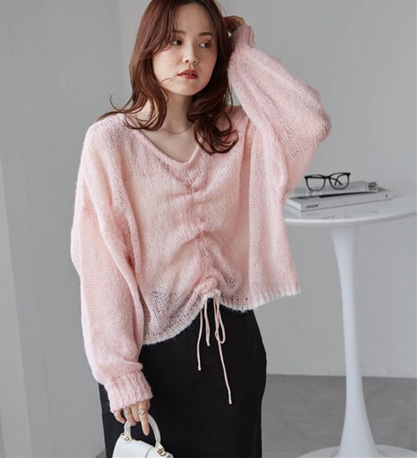 RANAN（ラナン）の「モヘアライク２ＷＡＹギャザーニット（ニット・セーター）」｜ピンク