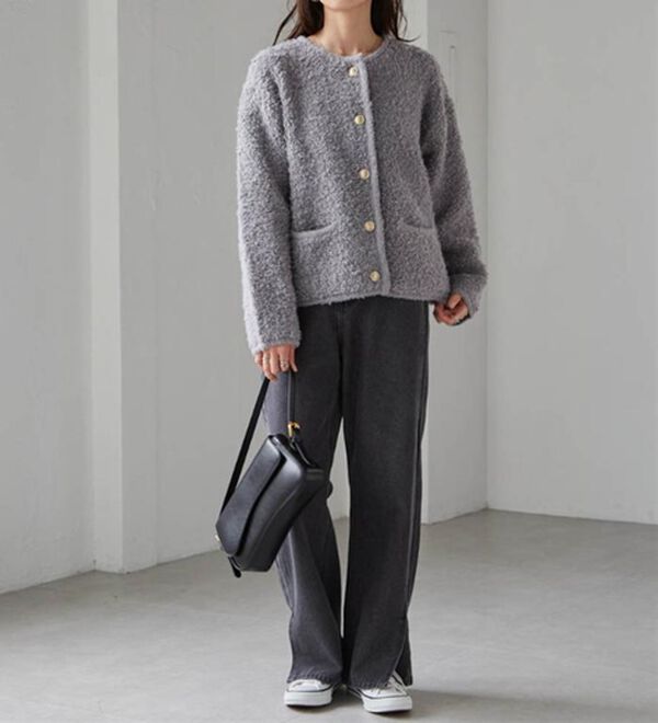 RANAN（ラナン）の「ゴールド調ボタンループ編みニットジャケット（ニットカーディガン）」｜詳細画像