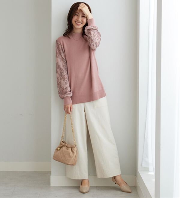 BELLUNA（ベルーナ）の「袖レースデザインニットプルオーバー（ニット・セーター）」｜詳細画像