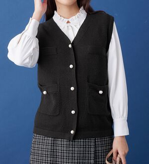 alotta（アロッタ）の「パール調ボタン付ツイード見えニットベスト（ベスト）」｜詳細画像