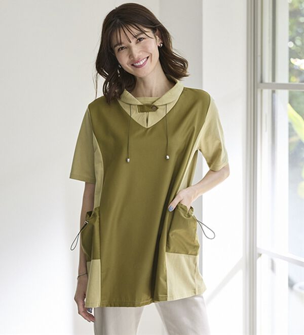 BELLUNA（ベルーナ）の「【２枚組】異素材切替フード風デザインチュニック（チュニック）」｜詳細画像