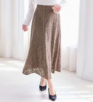 alotta（アロッタ）の「【上品に決まる】配色パイピングレーススカート【美人百花掲載】（ロングスカート）」｜モカ