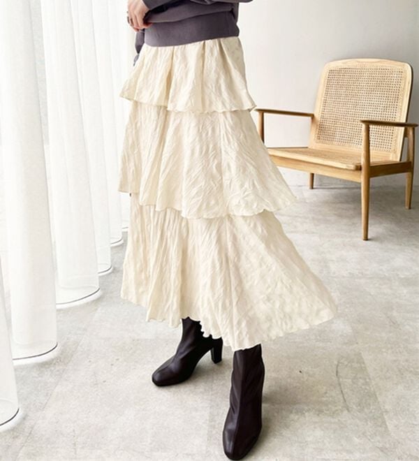 GeeRA（ジーラ）の「ワッシャー素材ティアードスカート（ロングスカート）」｜詳細画像