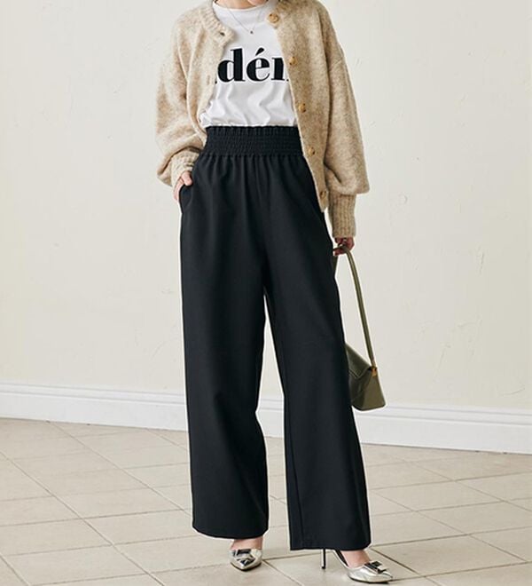 RANAN（ラナン）の「ウエストシャーリングギャザーパンツ（ワイドパンツ・ガウチョ）」｜詳細画像