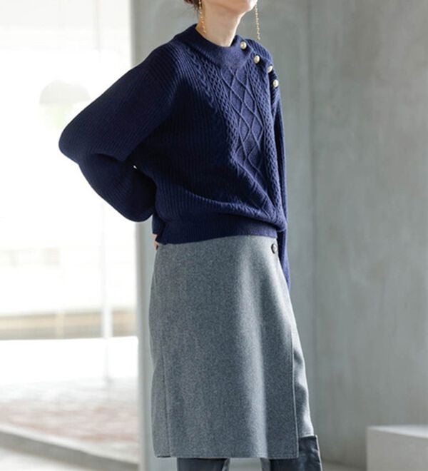 RANAN（ラナン）の「ウールライク素材ミディ丈スカート（ひざ丈スカート）」｜詳細画像