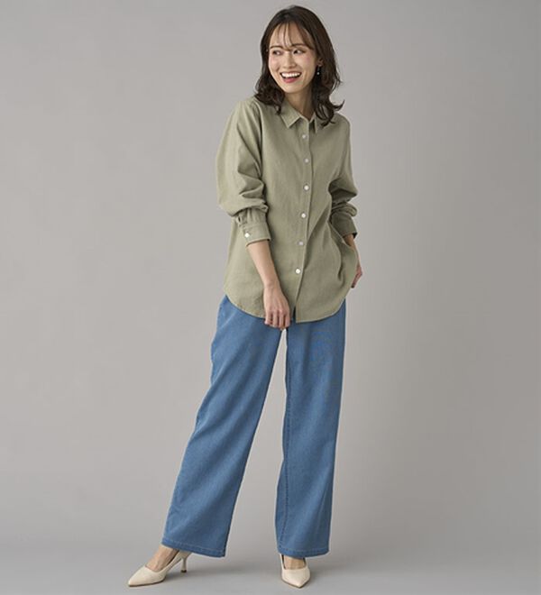 BELLUNA（ベルーナ）の「新感覚！メッシュデニムワイドパンツ（フルレングスパンツ）」｜詳細画像