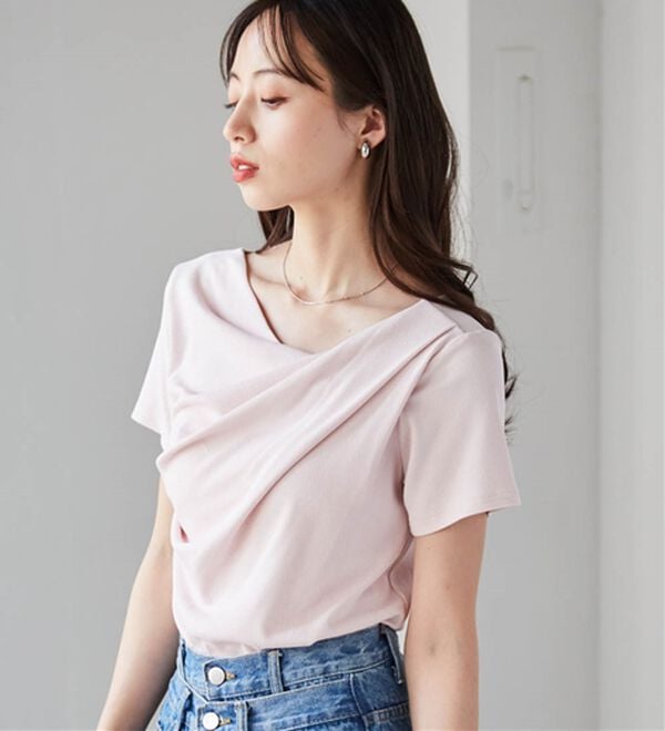 RANAN（ラナン）の「【ひんやり／着映え】上品ドレープリブＴシャツ（カットソー）」｜詳細画像