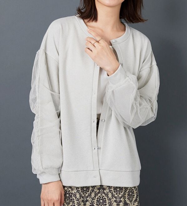 ラメ調袖チュールデザインカーディガン - ベルーナ【公式】