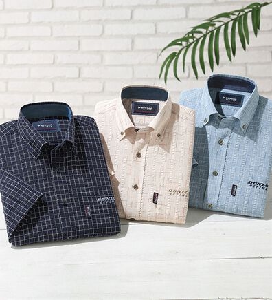 「＜ダンロップ・リファインド＞吸汗速乾絣チェックシャツ（メンズシャツ）」