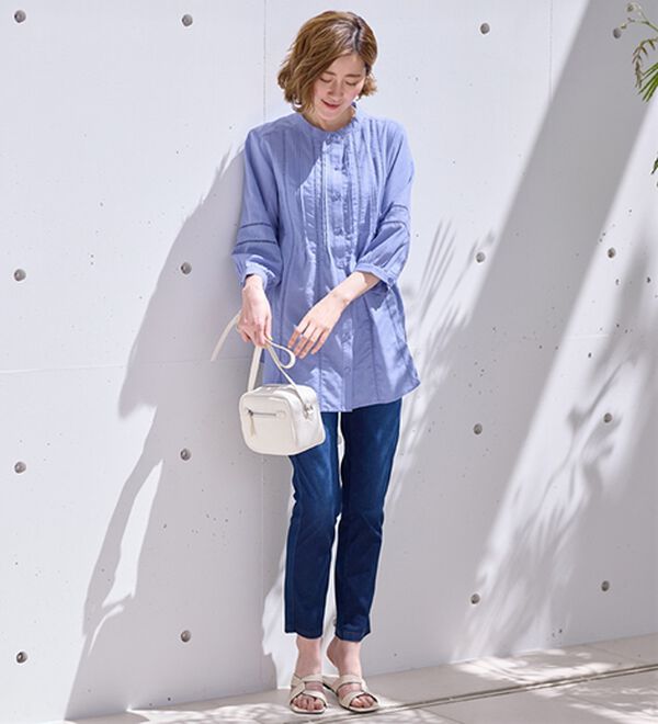 BELLUNA（ベルーナ）の「機能付リネン混ピンタック使いシャツチュニック（チュニック）」｜詳細画像