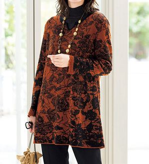 ルフラン（ルフラン）の「日本製　キーネックジャカードニットチュニック（チュニック）」｜ブラウン系