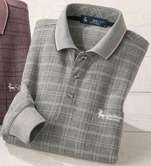 「＜カルビア＞長く着られる柄違い涼やか麻入りポロシャツ（メンズポロシャツ）」｜グレー