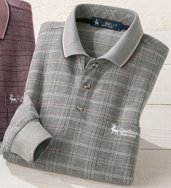 「＜カルビア＞長く着られる柄違い涼やか麻入りポロシャツ（メンズポロシャツ）」｜グレー