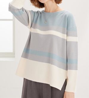 BELLUNA（ベルーナ）の「【暮らし快適ニット】ミラノリブ配色ボーダーニットプルオーバー（ニット・セーター）」｜ミント系
