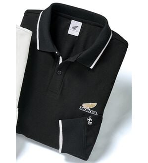 「＜ＨＯＮＤＡ＞ロゴ刺しゅう長袖鹿の子ポロシャツ（メンズポロシャツ）」｜ブラック