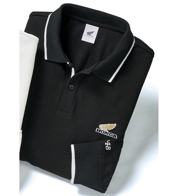 「＜ＨＯＮＤＡ＞ロゴ刺しゅう長袖鹿の子ポロシャツ（メンズポロシャツ）」｜ブラック