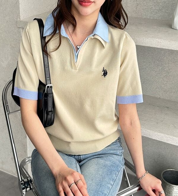 GeeRA（ジーラ）の「【ＵＳ．ＰＯＬＯ．ＡＳＳＮ】衿付ポロニットトップス（ニット・セーター）」｜詳細画像