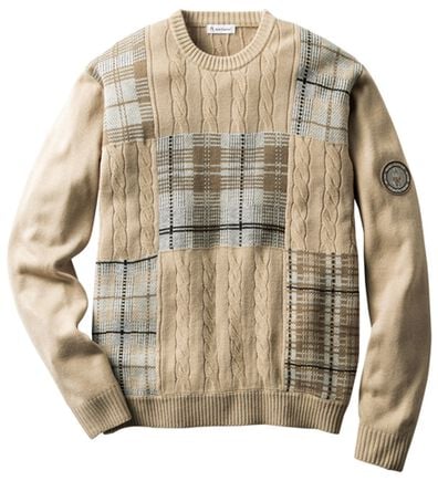 「＜ハッシュパピー＞パッチワークケーブルセーター（メンズニット・セーター）」