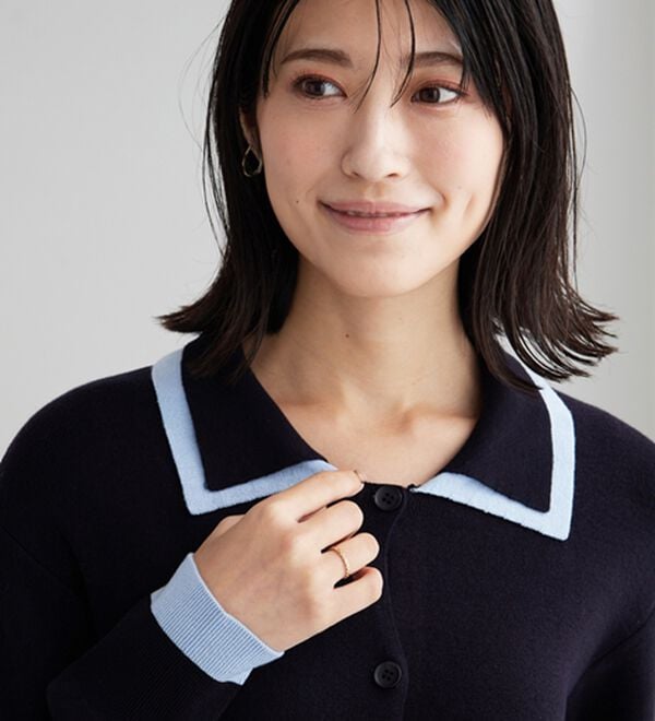 BELLUNA（ベルーナ）の「配色衿デザインニットカーディガン（ニットカーディガン）」｜詳細画像