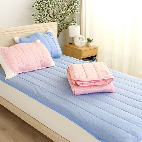 「冷感綿１００％ニット素材の敷パッド・枕パッド＜接触冷感敷きパッド・洗える＞（敷パッド）」｜詳細画像