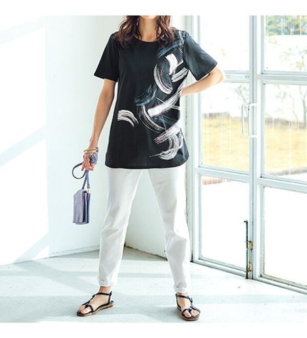 BELLUNA（ベルーナ）の「綿・テンセル（ＴＭ）繊維ロング丈プリントＴシャツ（Tシャツ）」｜詳細画像