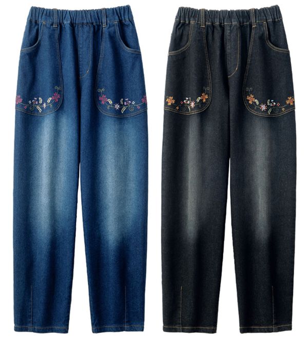 ルフラン（ルフラン）の「【２本組】気まぐれ刺しゅうの花うたデニム（フルレングスパンツ）」｜詳細画像
