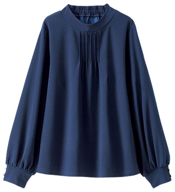 BELLUNA（ベルーナ）の「着脱楽々！袖ボタンデザインブラウス（ブラウス）」｜ネイビー