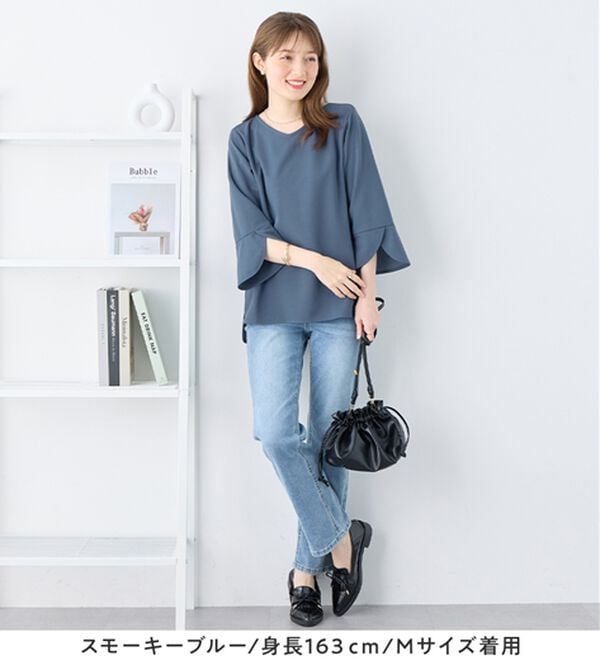 alotta（アロッタ）の「【接触冷感】着痩せが叶う！チューリップ袖ブラウスＴシャツ（ブラウス）」｜詳細画像