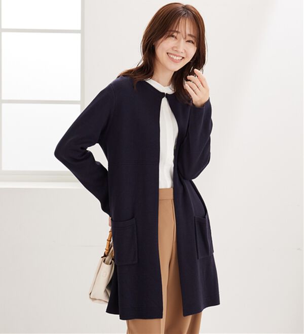 BELLUNA（ベルーナ）の「嬉しい機能付！ミラノリブカーディガン（ニットカーディガン）」｜ネイビー