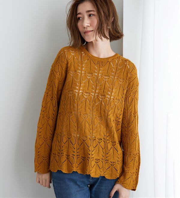 BELLUNA（ベルーナ）の「リボン柄透かし編ニットプルオーバー（ニット・セーター）」｜詳細画像