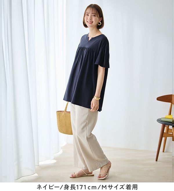 Viola e Viola（ヴィオラ エ ヴィオラ）の「軽やか綿混カットソーキーネックチュニック（チュニック）」｜詳細画像