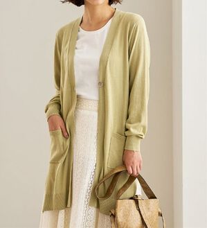 BELLUNA（ベルーナ）の「ヒンヤリ冷感！洗えるロング丈カーディガン（ニットカーディガン）」｜イエロー