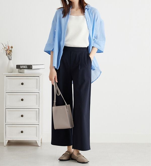 BELLUNA（ベルーナ）の「ポンチ素材タック使いワイドパンツ（ワイドパンツ・ガウチョ）」｜詳細画像