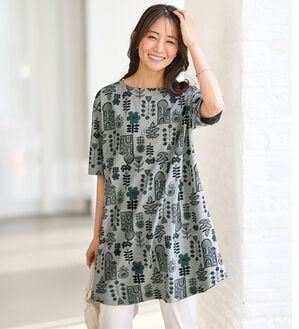 BELLUNA（ベルーナ）の「＜やっぱり北欧が好き！＞綿混プリントチュニック（チュニック）」｜家柄(杢グレー)