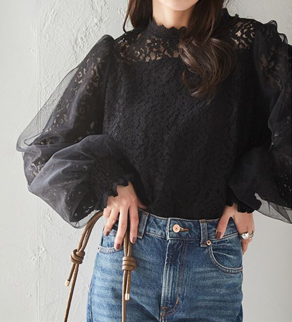 RANAN（ラナン）の「チュールドッキングフラワーレースキャンディースリーブブラウス（ブラウス）」｜詳細画像