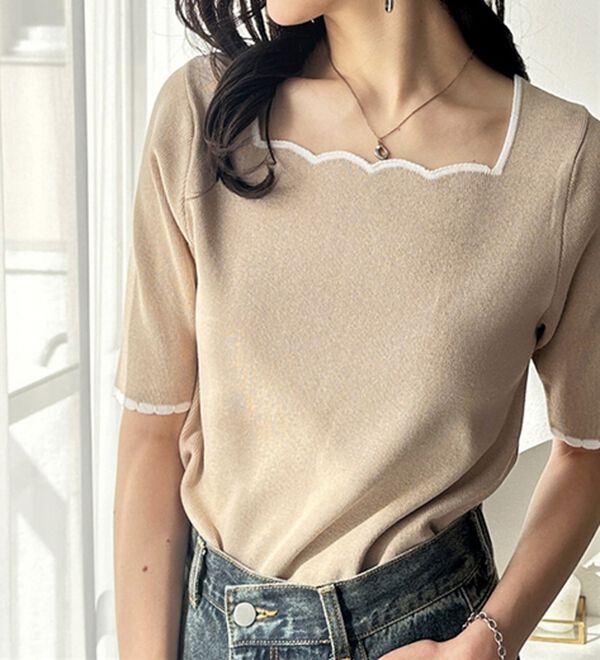 GeeRA（ジーラ）の「配色スカラップ５分袖ニット（ニット・セーター）」｜詳細画像