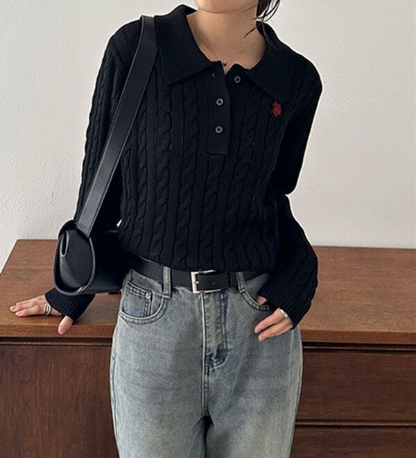 U.S.POLO ASSN.＞刺繍長袖ケーブルポロニット - ベルーナ【公式】