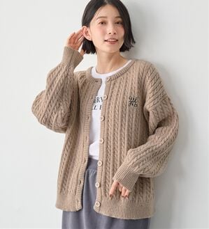 Viola e Viola（ヴィオラ エ ヴィオラ）の「ゆるっと可愛い！ミニケーブル柄ニットカーディガン（ニットカーディガン）」｜カフェオレ