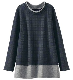 BELLUNA（ベルーナ）の「まるで着る毛布！静電防止付裏ファー重ね着風プルオーバー（カットソー）」｜ブラックウォッチ