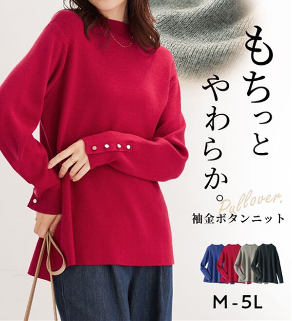 BELLUNA（ベルーナ）の「もちもち袖ボタンニットプルオーバー（ニット・セーター）」｜詳細画像