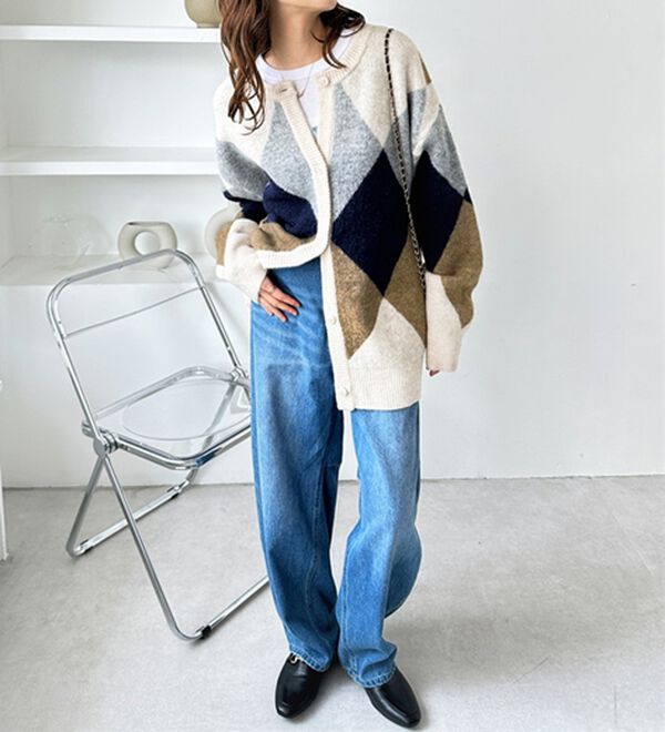 GeeRA（ジーラ）の「アーガイルシャギーニットカーディガン（ニットカーディガン）」｜詳細画像