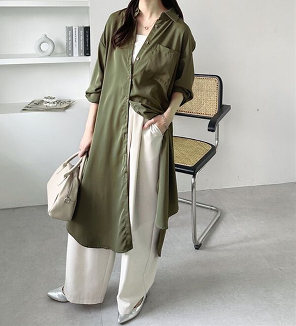 GeeRA（ジーラ）の「スリット入りロングシャツワンピース（シャツワンピース）」｜詳細画像