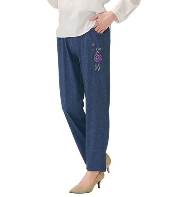 「刺繍デニム調ストレッチパンツ（テーパードパンツ）」｜詳細画像