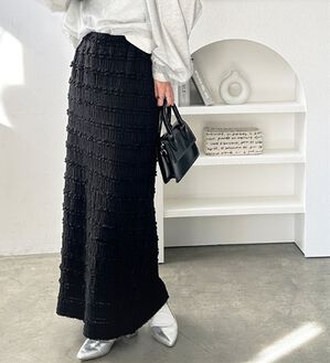 GeeRA（ジーラ）の「すっきりオシャレ見え！ジャカードレースタイトスカート（ロングスカート）」｜ブラック